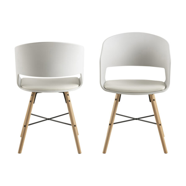 ACT NORDIC Luna 10 spisebordsstol m. armlæn - hvid plastik og PU, natur bøg og sort stål