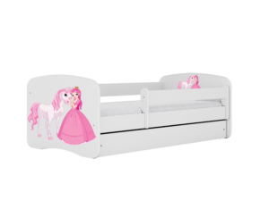 Babydreams juniorseng med prinsesse og hest, m. madras, sengehest og skuffe - hvid laminat (140x70)