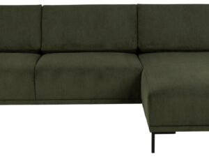 SOFAKONCEPT Noora 3 pers. sofa, m. højre chaiselong - olivengrøn stof og sort metal