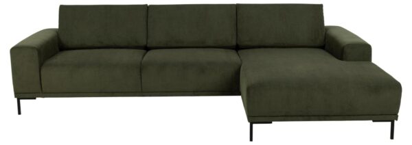 SOFAKONCEPT Noora 3 pers. sofa, m. højre chaiselong - olivengrøn stof og sort metal