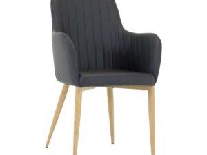 VENTURE DESIGN Comfort spisebordsstol, m. armlæn - sort PU og natur metal