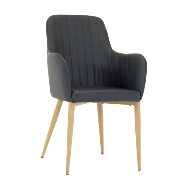 VENTURE DESIGN Comfort spisebordsstol, m. armlæn - sort PU og natur metal