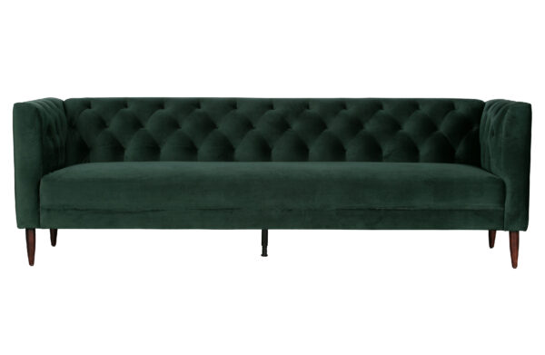 WOOOD Nisa 3 pers. sofa - mørkegrøn polyester fløjl og sort metal