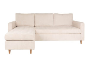 Firenze Sofa - Sofa i sandfarvet fløjl med vendbar chaiselong og træben (151/83x219xH80 cm)