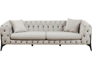 KARE DESIGN Bellissima 3 pers. sofa, Chesterfield, m. 2 puder - beige fløjl og stål