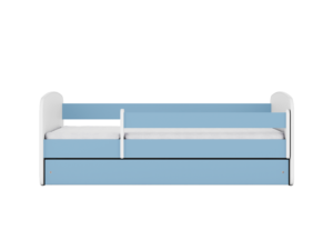 Babydreams juniorseng, m. madras, sengehest, skuffe - hvid og blå laminat (140x70)
